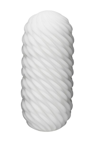 TENGA 3Dx FLOW masturbator with wave textures, next to its drying stand