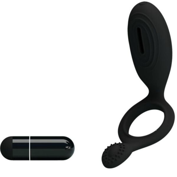 Black Pretty Love Ethel vibrating cock ring with clitoral stimulator