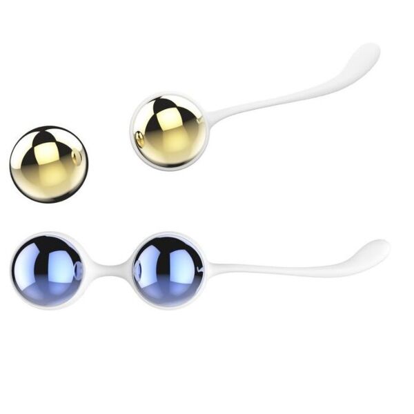 Nalone Yani Kegel balls, gold and blue, with their connector