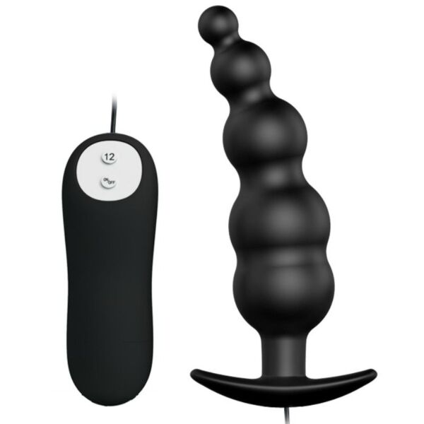 Pretty Love BI-040039 vibrating butt plug, black, with its beads that get thicker