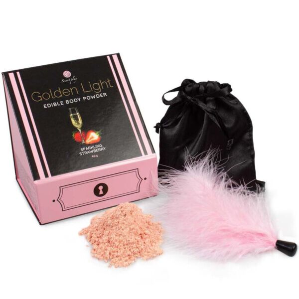 Secret Play Edible Powder Kit with its feather tickler and satin bag
