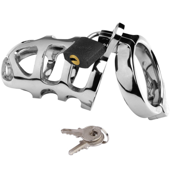 Metal Hard metal chastity cage with its testicle ring