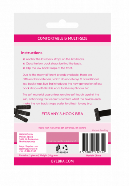 Bye Bra backless bra straps in black, for bras with 2 or 3 hooks