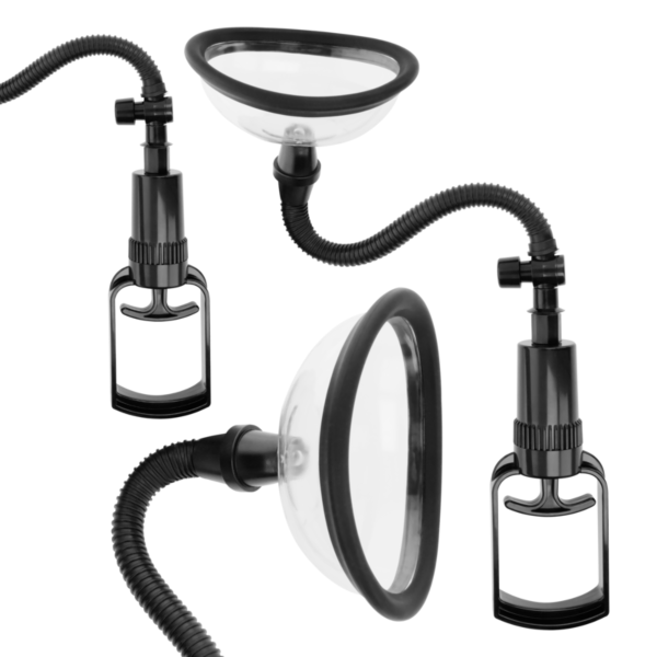 Intense manual vaginal pump with its 2 interchangeable cups, the hose and the pressure pump