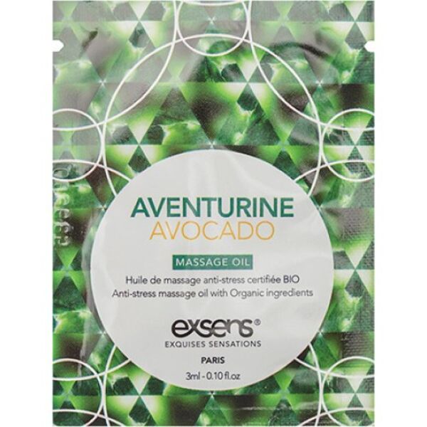 Exsens Aventurine Avocado massage oil in a 3 ml single-use pack