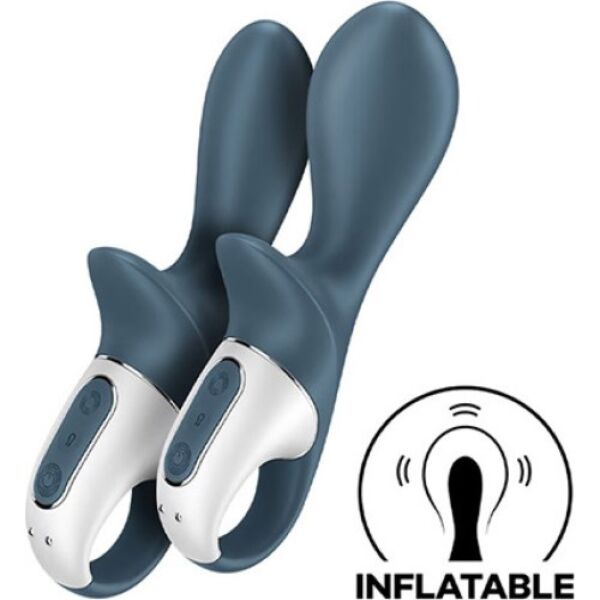 Satisfyer Air Pump Booty 2 anal vibrator in anthracite, shown with its base and grip ring