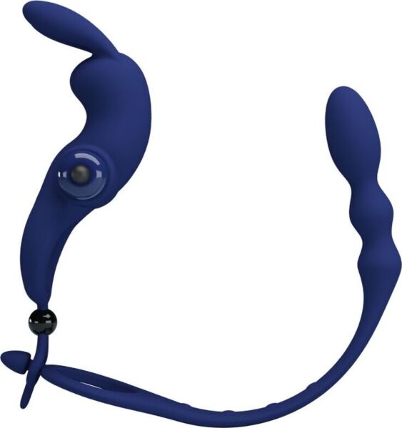 Pretty Love BI-210213-3 vibrating cock ring with butt plug in blue