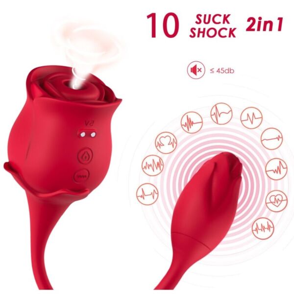 Armony Pink Clitoris clitoral suction toy shaped like a rose, with the bullet vibrator in the tail