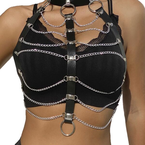 Subblime chest harness with chains, in black