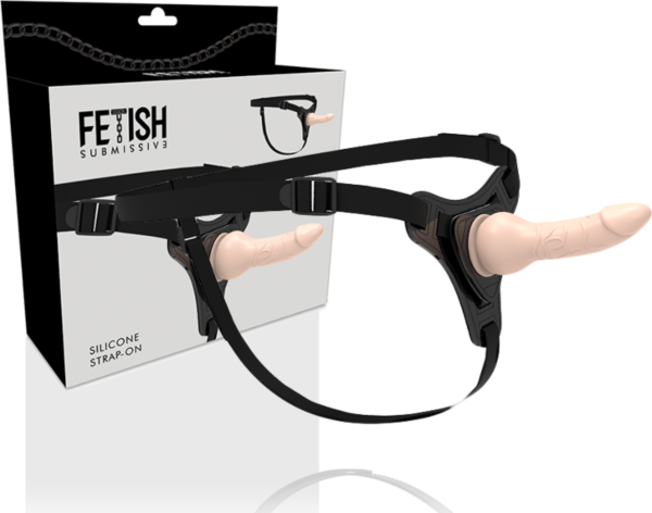 Fetish Submissive strap-on harness with an elastic belt and a silicone piece with a tapered tip