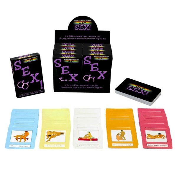 Kheper Games Gay Sex! sex card game, with its box and some illustrated cards