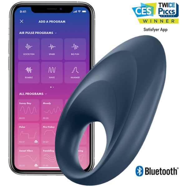 Satisfyer Mighty One Connect App vibrating cock ring in blue