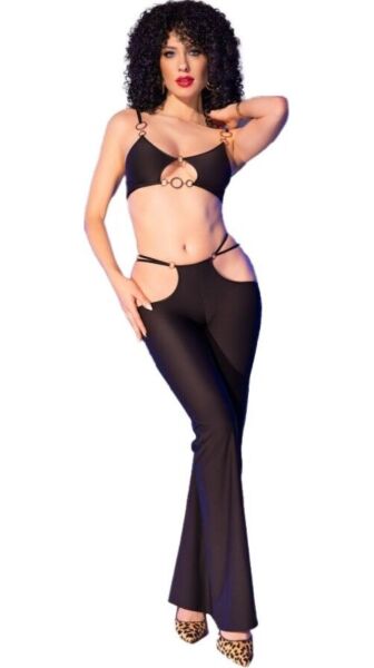Chilirose CR 4851 lingerie set, black top with gold rings and leggings with side cut-outs