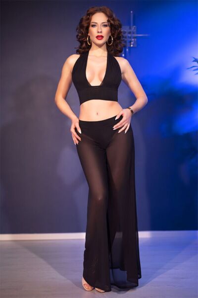 Chilirose CR 4857 lingerie set, with tie-up top, wide-leg trousers and thong