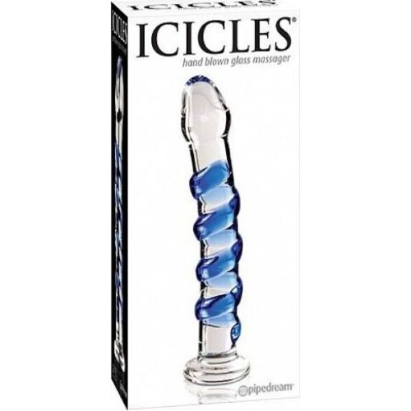 Icicles No. 5 glass dildo in clear and blue