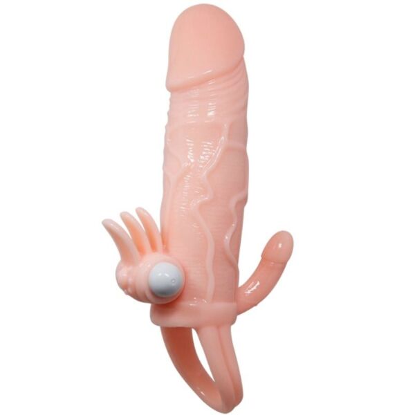 Flesh-coloured Baile Brave Man penis sleeve with bullet vibrator and anal extension