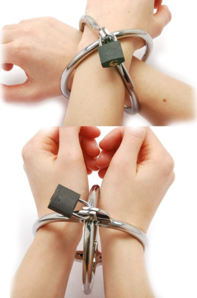 Metal Hard Criss Cross handcuffs with their padlock