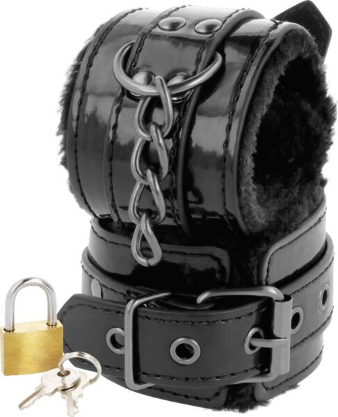 Black Darkness handcuffs with padlock and two adjustable cuffs