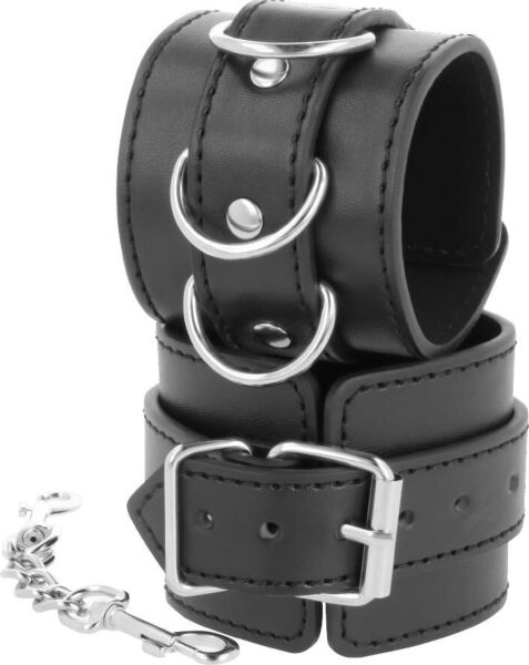 Black Darkness Bondage handcuffs with their two adjustable cuffs