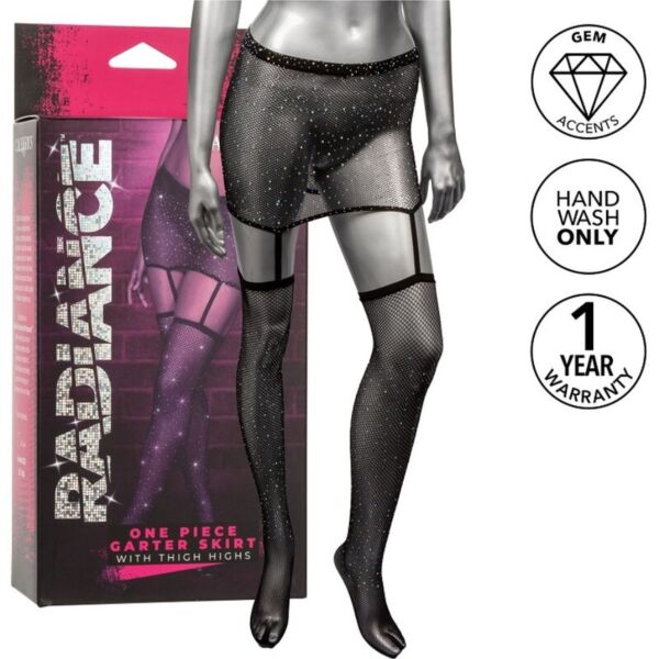 CalExotics Radiance Garter One-Piece garter skirt, a mini skirt with garters and thigh-high stockings in one piece