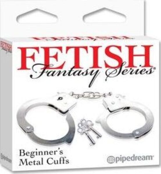 Pipedream Beginner's Metal Cuffs wrist cuffs joined by a chrome-plated steel chain