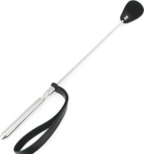 Metal Hard riding crop with a polished shaft and an oval leather tip