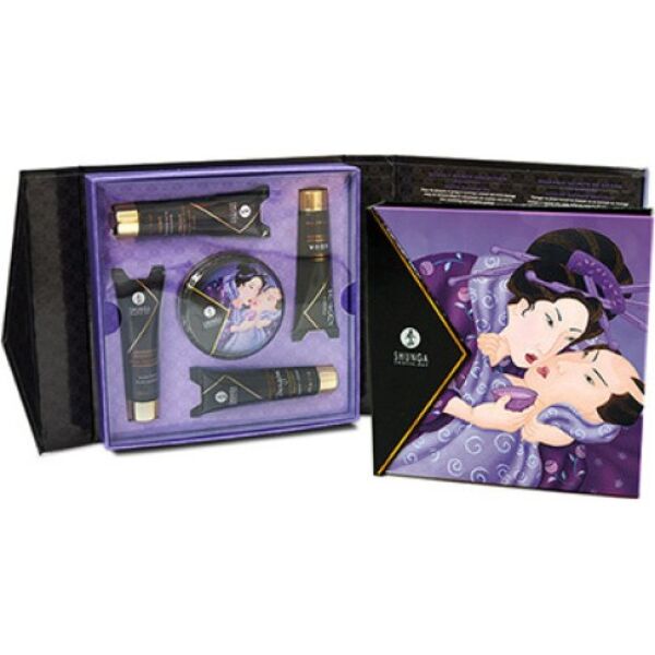 Shunga Geisha's Secret Exotic Fruits kit with its five mini products and case