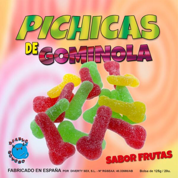 Box of Diablo Goloso Penis Gummies, chewy fruit sweets shaped like penises