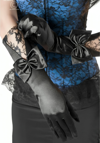 Chilirose CR 3252 lingerie gloves in black satin with lace and a bow