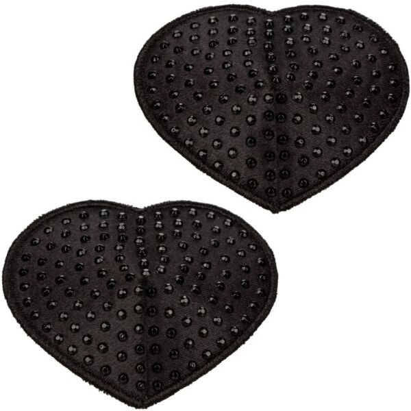 CalExotics Radiance Pasties Heart nipple pasties, two black hearts with gems