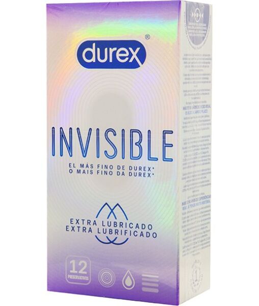 Clear Durex Invisible Extra Lubricated condoms, 12 pack
