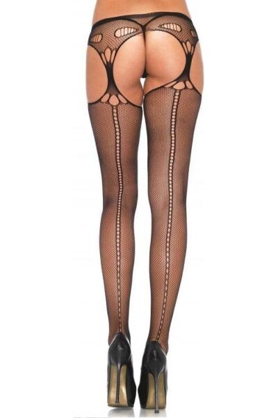 Leg Avenue Ally mesh tights with garter belt in black
