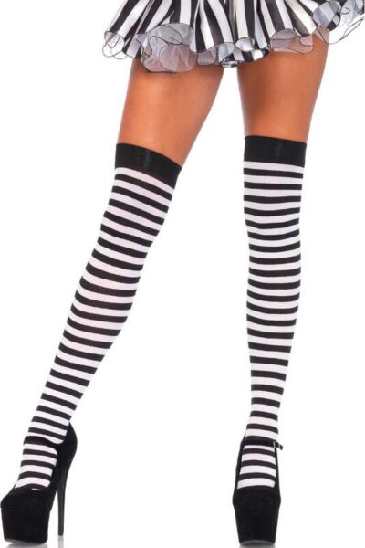 Leg Avenue Cari black and white striped thigh-high stockings