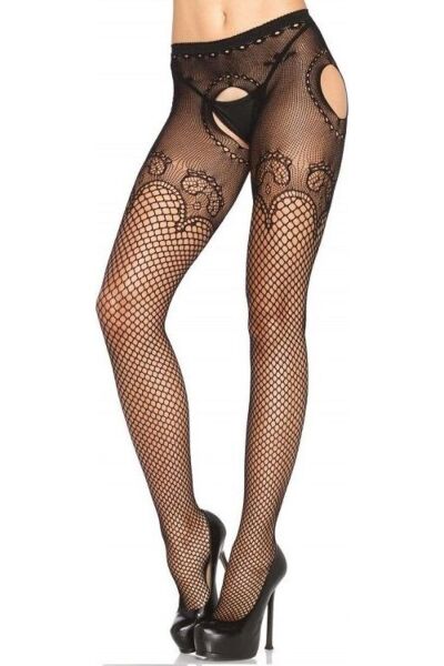 Leg Avenue Jess Duchess mesh tights with an opening and lace details
