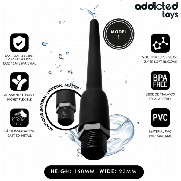 Addicted Toys Model 1 anal douche with its universal adapter for the shower hose