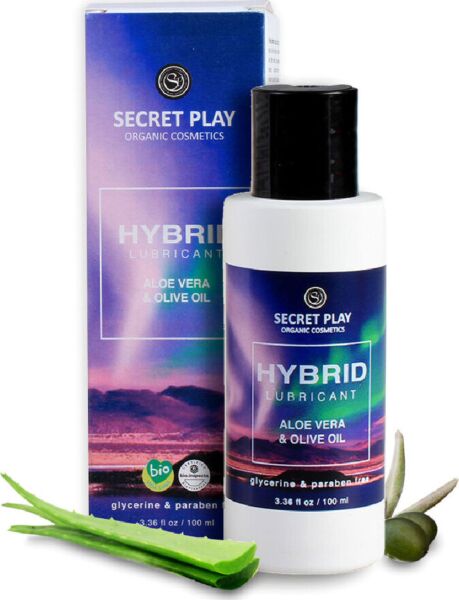 Bottle of Secret Play Hybrid lubricant, 100 ml