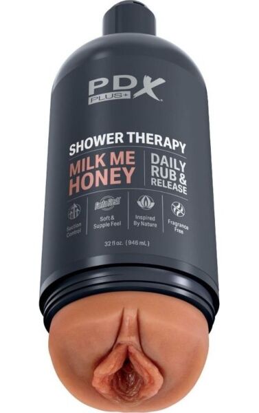 PDX Plus Shower Therapy Milk Me Honey masturbator shaped like a shampoo bottle