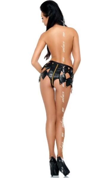 Me-Seduce Gwen lingerie shorts, with diamond-shaped patches, gold studs and a zip in the crotch