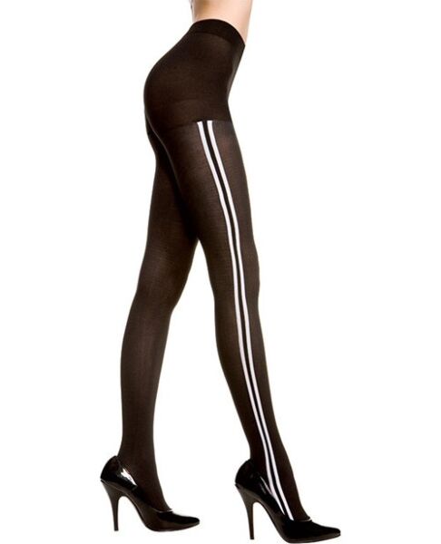 Music Legs black opaque tights with white stripes down the sides
