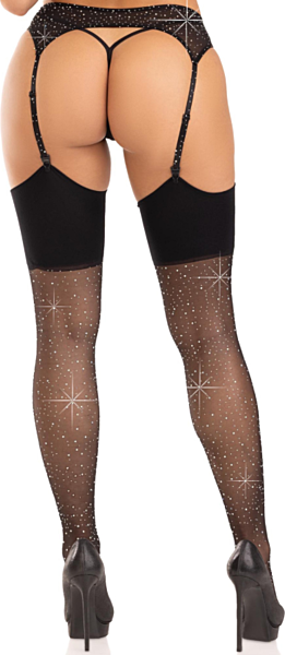 Black Leg Avenue Harmony thigh-high stockings with rhinestones on the wide band