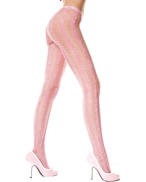 Music Legs pink fishnet tights with a vertical pattern