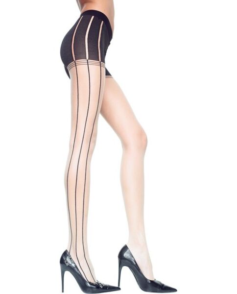 Music Legs Beige/Black Striped Tights, beige tights with fine black stripes down the sides