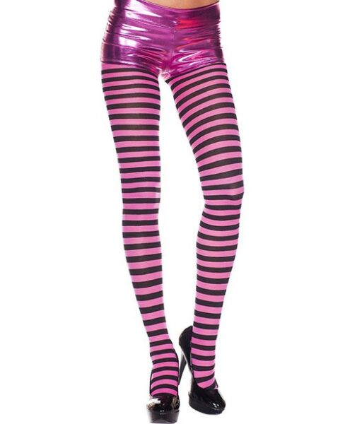 Music Legs fuchsia black stripe tights, opaque tights in fuchsia with black stripes