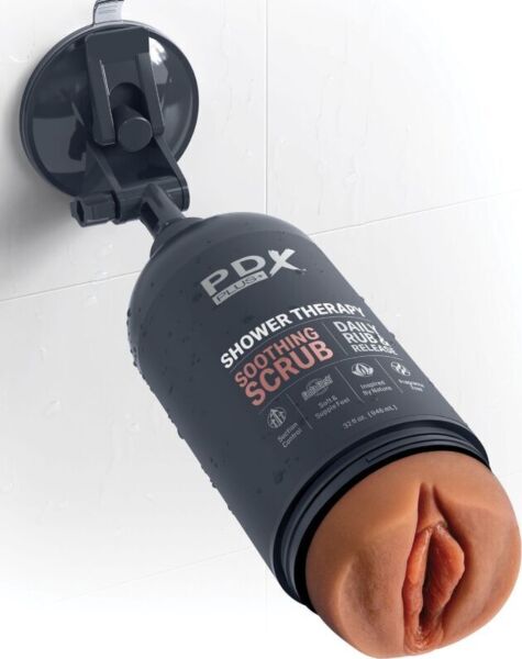 PDX PLUS+ Shower Therapy Soothing Scrub Caramel masturbator in a shampoo bottle design