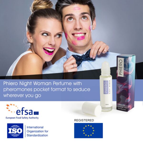 500Cosmetics Phiero Night Woman pheromone perfume in a 10 ml roll-on bottle