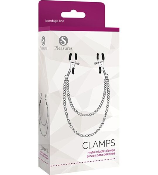 Silver S Pleasures Metal Nipple Clamps linked by their chain