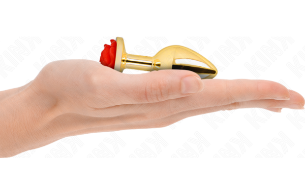 Kink Red Rose S gold-finish butt plug with a tapered body and a red rose at the base
