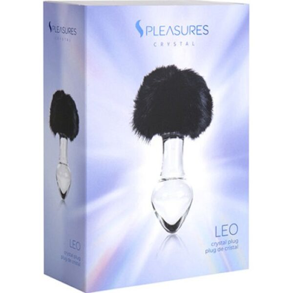 S Pleasures Crystal Leo butt plug, clear with a black rabbit tail