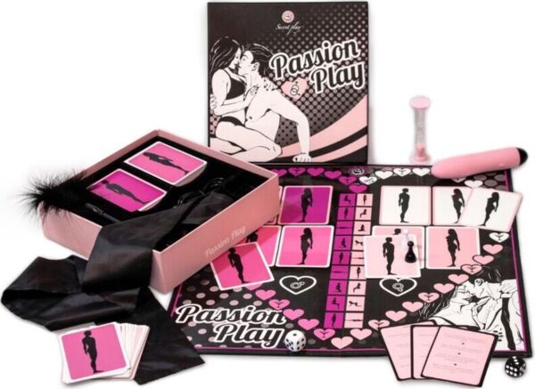 Secret Play Passion Play erotic board game with its board, cards and accessories