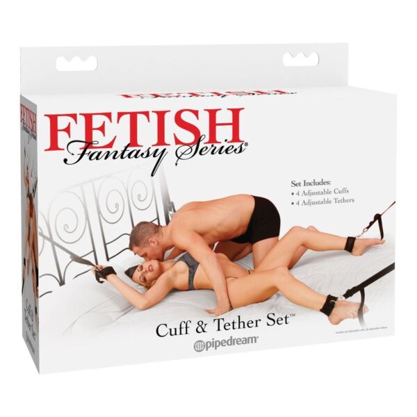 Pipedream Fetish Fantasy Cuff & Tether Set bondage kit, with wrist cuffs, ankle cuffs and nylon tethers
